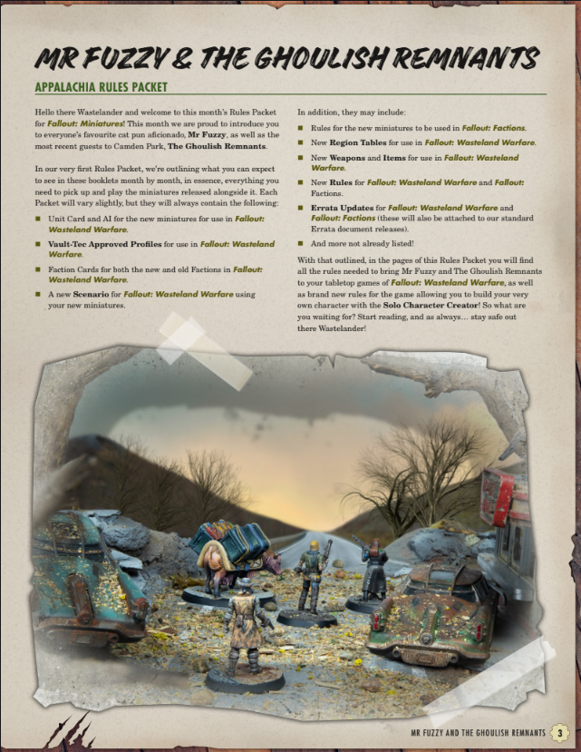 Fallout: Miniatures - Mr. Fuzzy and The Ghoulish Remnants Rules Packet (FREE PDF)