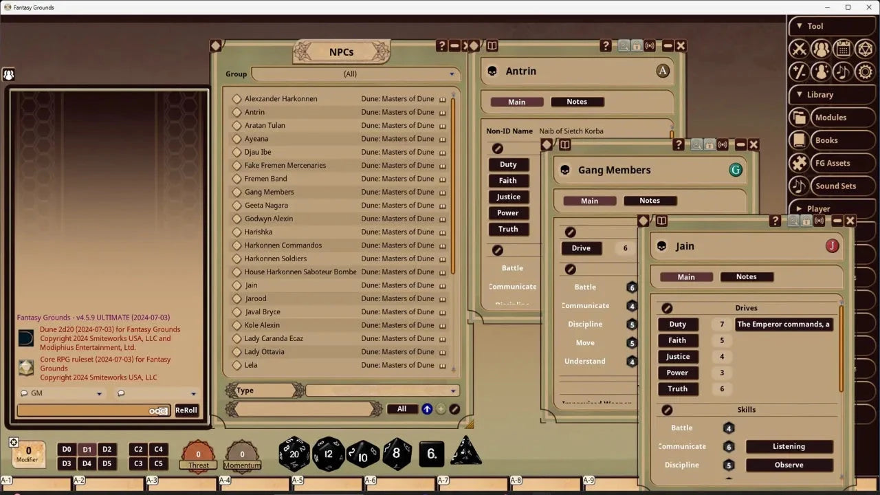Dune: Masters of Dune - Fantasy Grounds VTT Dune - Adventures in the Imperium Modiphius Entertainment 