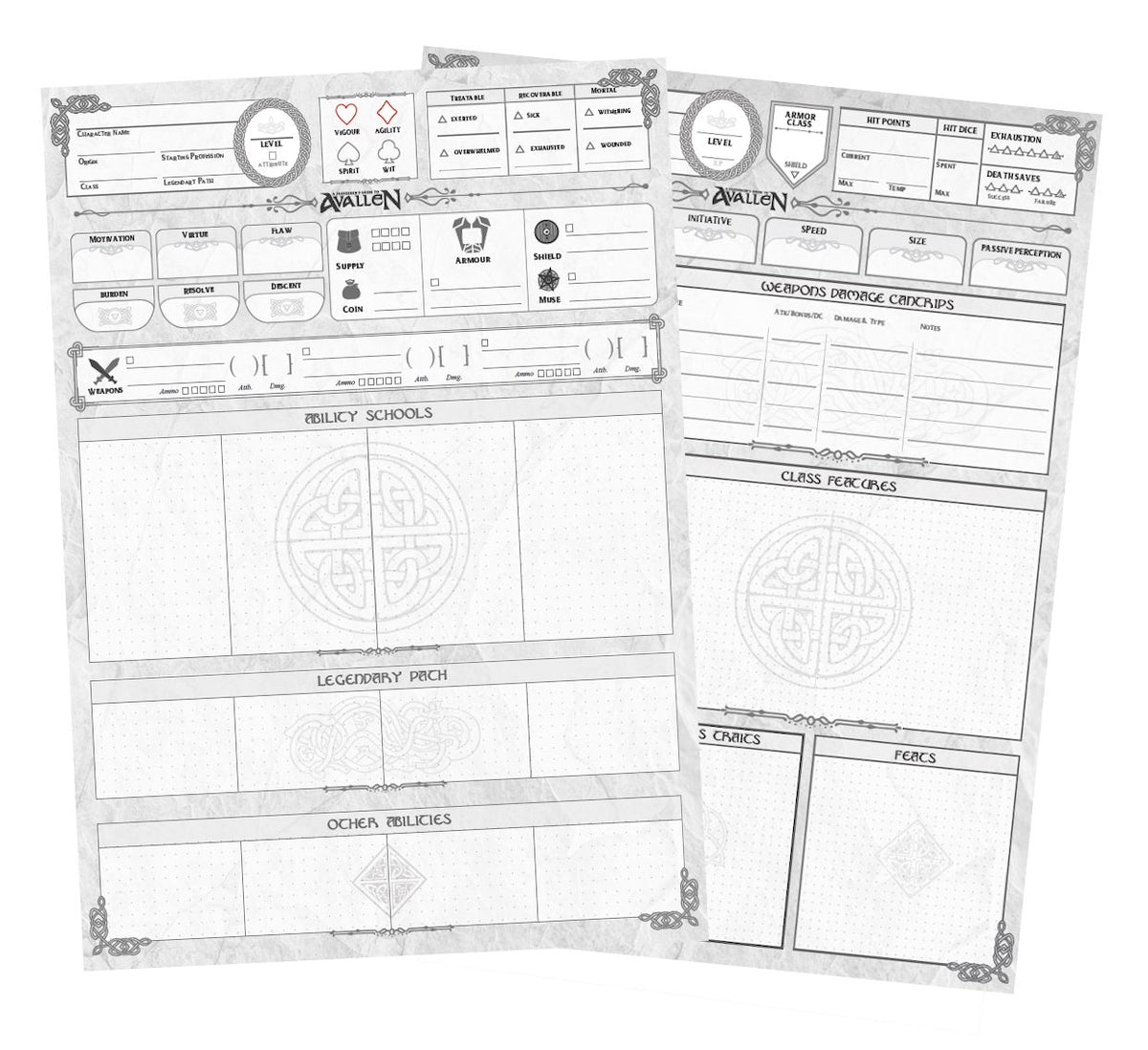 Illustrated Faeseeker's Character Sheet for 5E - PDF Legends of Avallen Adder Stone Games 