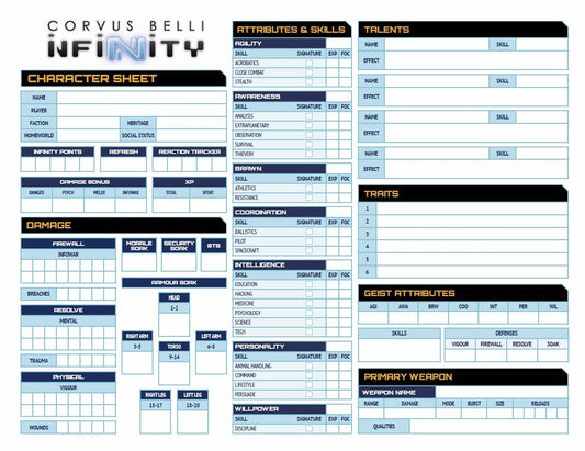 Infinity: FREE character sheets - Modiphius Entertainment