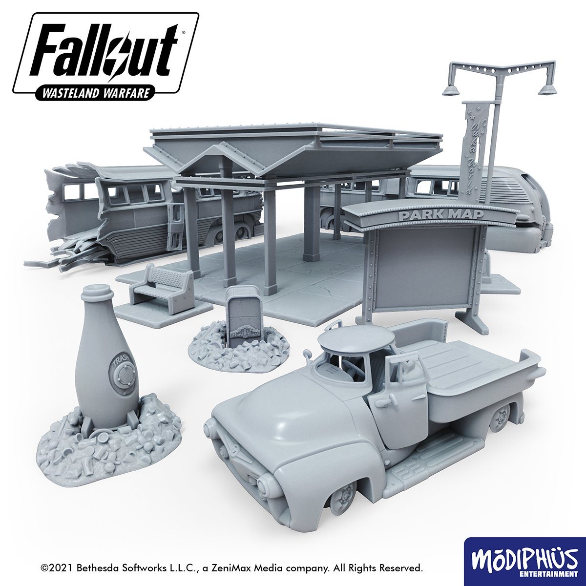 Fallout: Wasteland Warfare - Print at Home - Nuka World Parking Lot STL Fallout: Wasteland Warfare Modiphius Entertainment 
