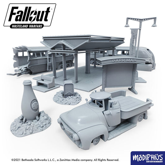 Fallout: Wasteland Warfare - Print at Home - Nuka World Parking Lot STL Fallout: Wasteland Warfare Modiphius Entertainment 