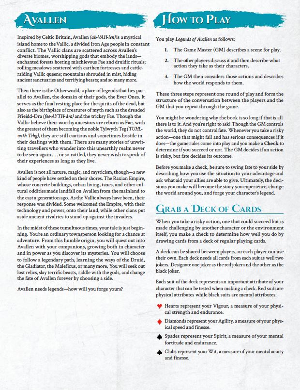 Legends of Avallen - Quickstart Guide (FREE PDF) Legends of Avallen Adder Stone Games 