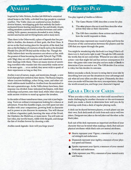 Legends of Avallen - Quickstart Guide (FREE PDF) Legends of Avallen Adder Stone Games 